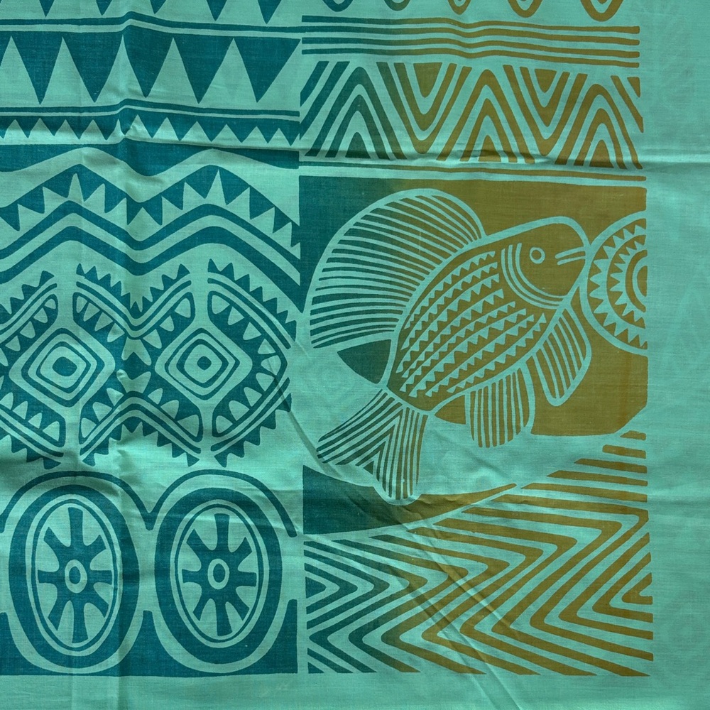 Vintage Aqua Swim Sarong/Sari with Teal and Gold Geometric Print - Picture 3 of 15